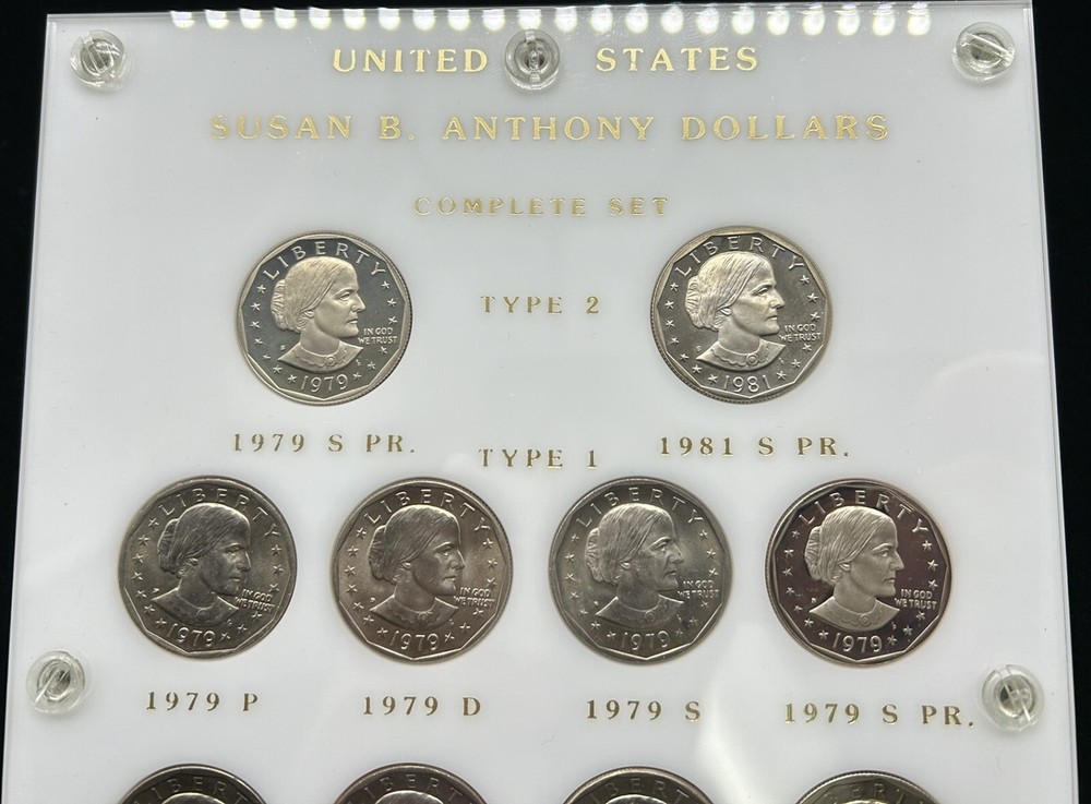 Susan B Anthony Dollar Complete Set - Includes Type 2 Proofs in CAPITAL PLASTICS