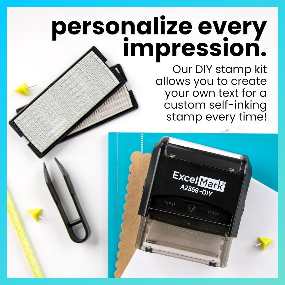 ExcelMark Self-Inking DIY Custom Rubber Stamp Kit - Personalized