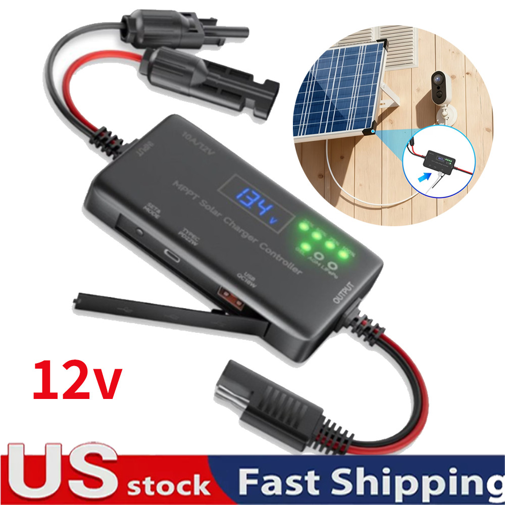 Solar Charge Controller 12V 10A MPPT Solar Panel Charge Controller Type-C & USB