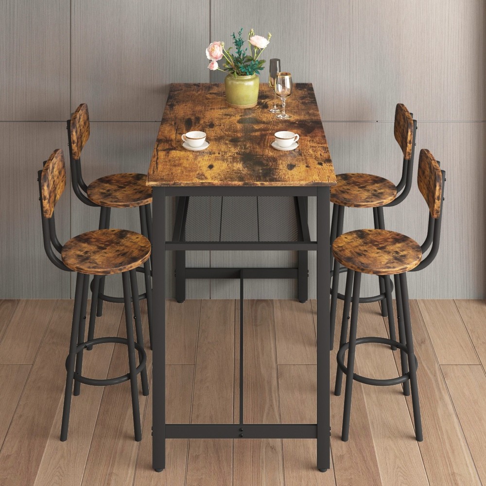 5 Piece Bar Table Set Kitchen Counter Height Table Dining Table w/ 4 Bar Stools
