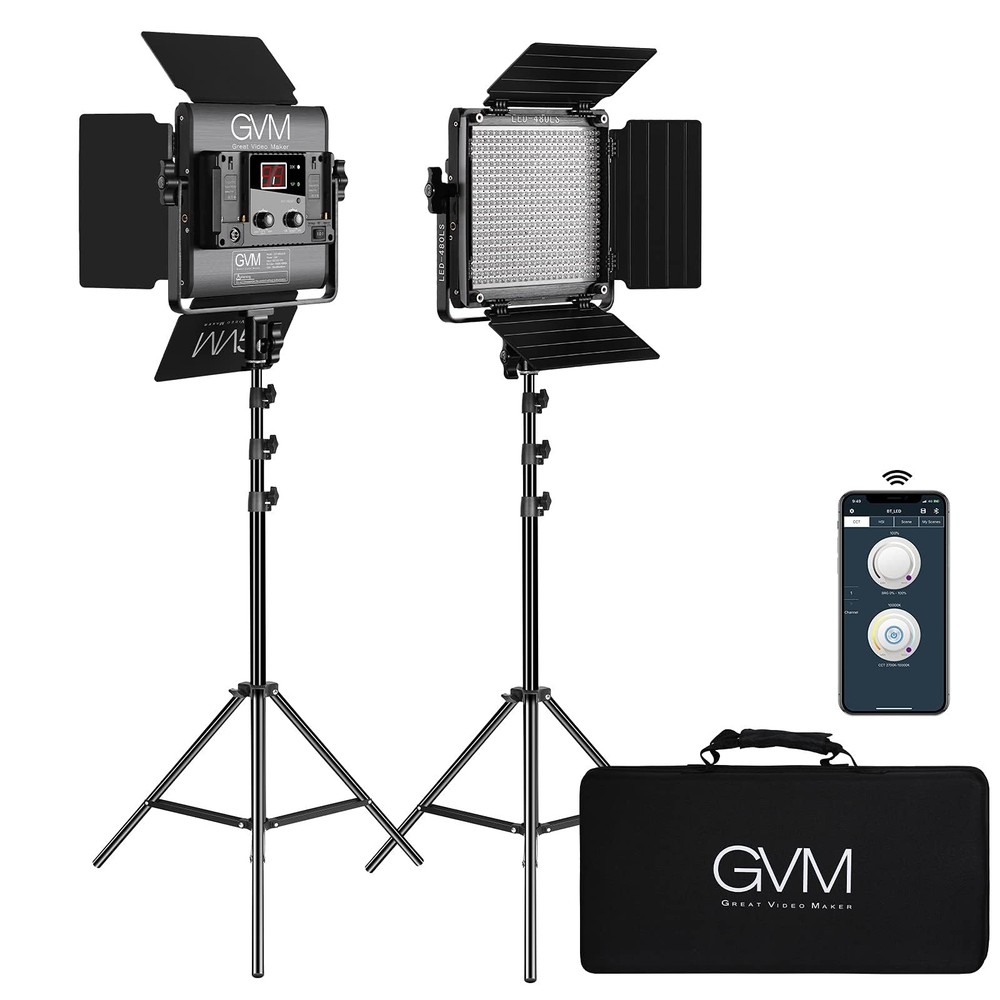 GVM 2 Pack LED Video Lighting Kits with APP Control, Bi-Color Variable 2300K~680
