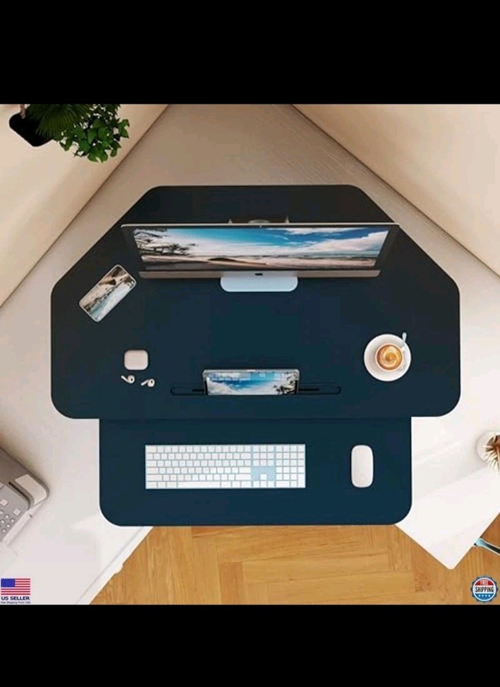 GSD76 32" Black Corner Standing Desk Converter - Adjustable Sit-Stand Riser