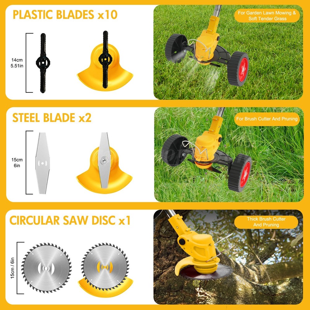 Electric Weed Wacker Cordless String Trimmer 3 Types Blades Lightweight 2Battery