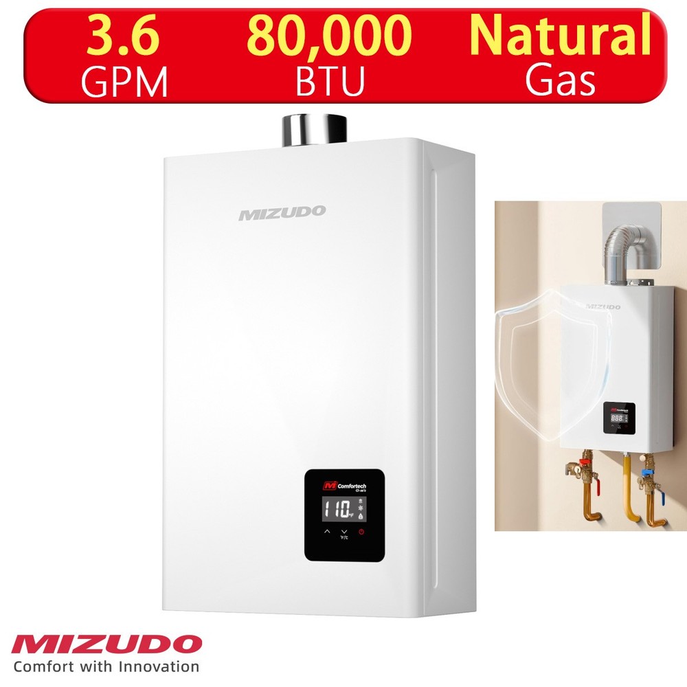 MIZUDO Natural Gas Tankless Water Heater 80,000 BTU 3.6 GPM Indoor Water Heater