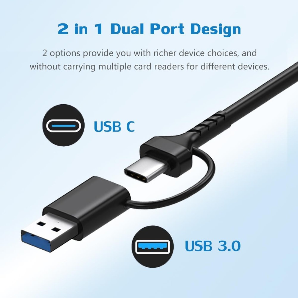 USB C 3.0 Dual Interface Multi Card Reader, OTG Adapter, with 4 Black