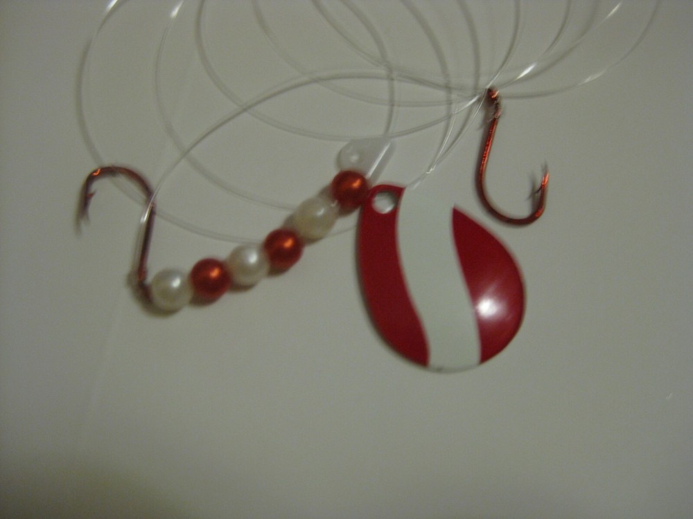 Walleye 2 Hook Spinner Rigs Crawler Harness (Red White)