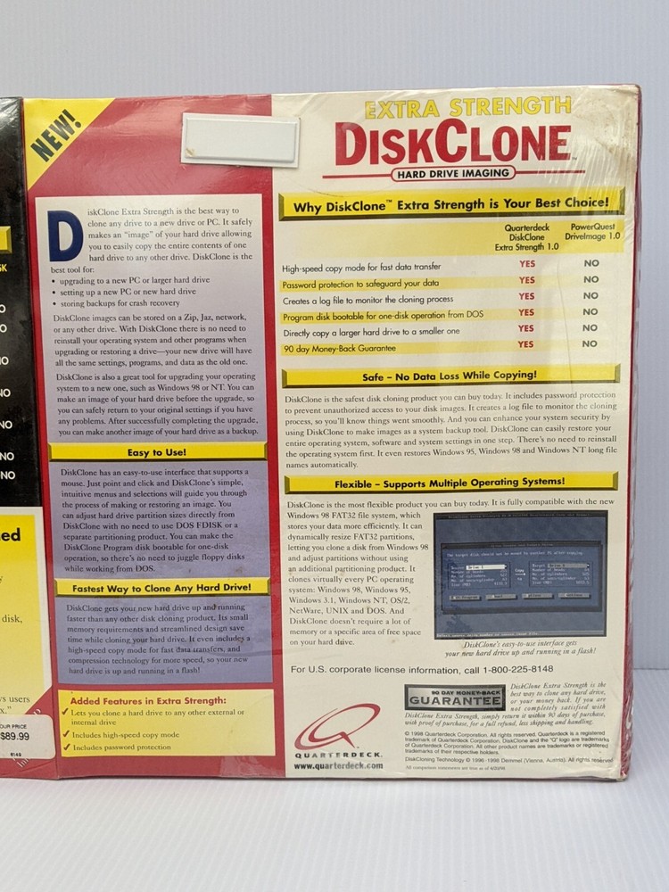 Extra Strength DiskClone & Partition It Quarterdeck: Software / VTG 1998 Windows