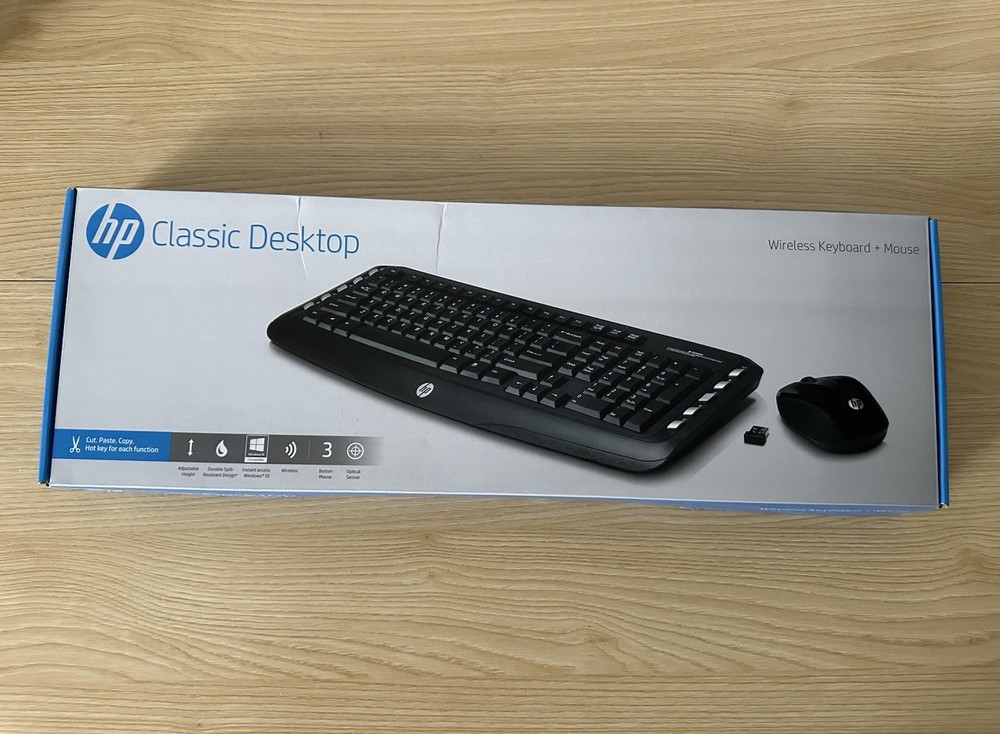 HP Classic Desktop Wireless Keyboard and Mouse Combo USB Receiver New Open Box
