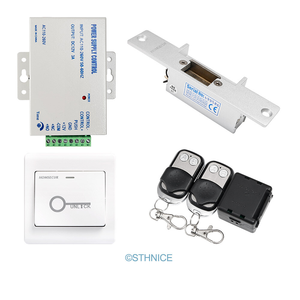 Video Door Phone Kit 1V1 + Strike Lock + Remote + Exit Button + Keyfobs + PSU