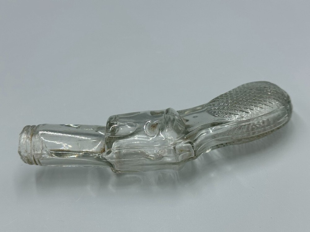 Antique GUN Medium Round Grip Figural Glass CANDY CONTAINER A&E 282