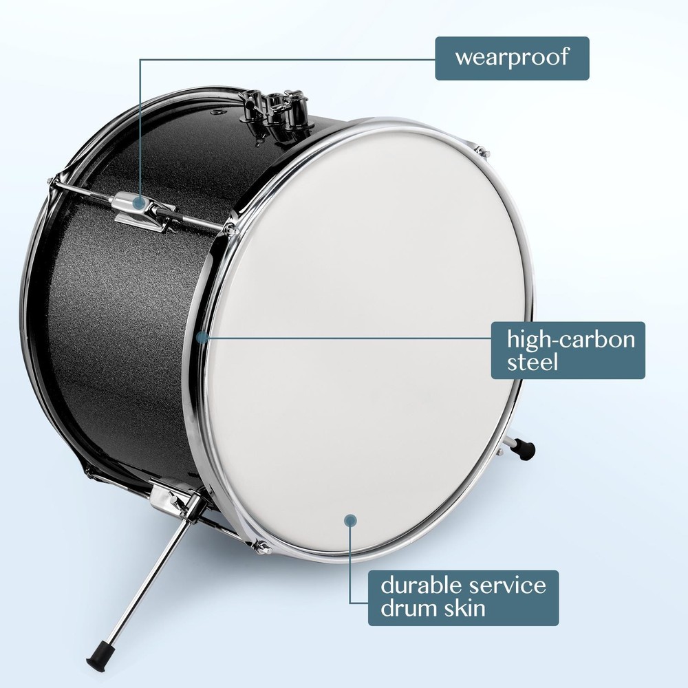 5-Piece Junior Starter Drum Kit with Cymbals, Hardware, Sticks, & Throne - Black
