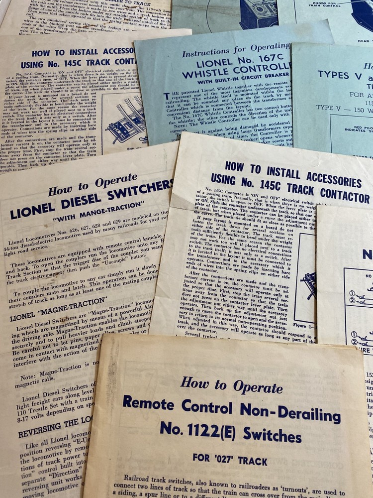 10 Lionel Instruction sheets all different
