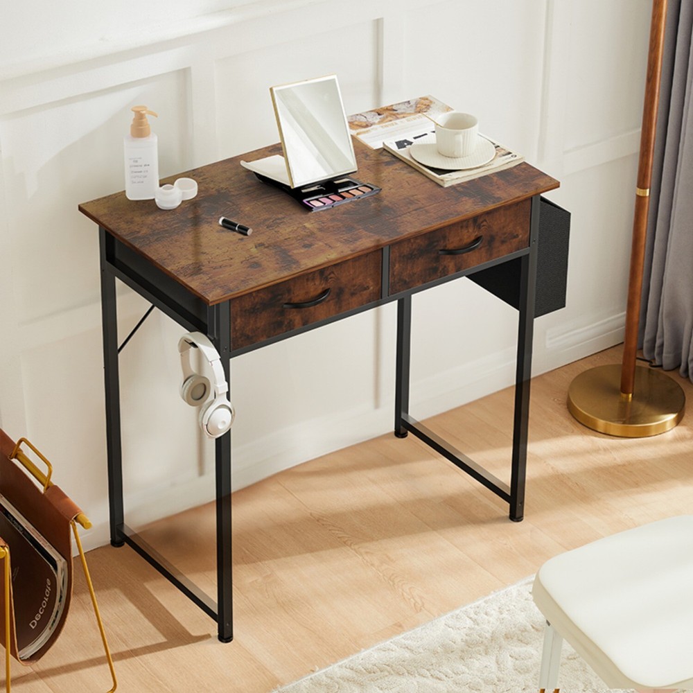 32" Modern Home Office Computer Desk with 2 Fabric Drawers Storage with Side Bag