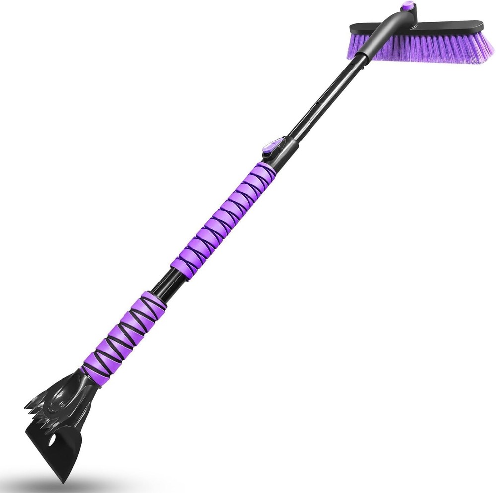 44 Inch Extendable Snow Brush & Ice Scraper - Scratch-Free Purple Design