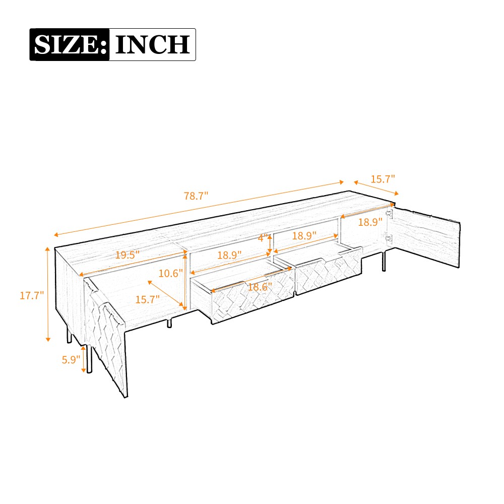 TV Stand with Storage Space Features Soft-Close Hinges Includes Table Legs