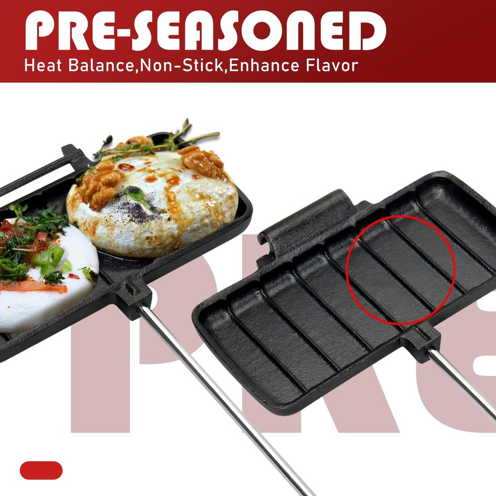 Double Pie Irons for Camping Cast Iron, Portable Mountain Campfire Pie Maker,...