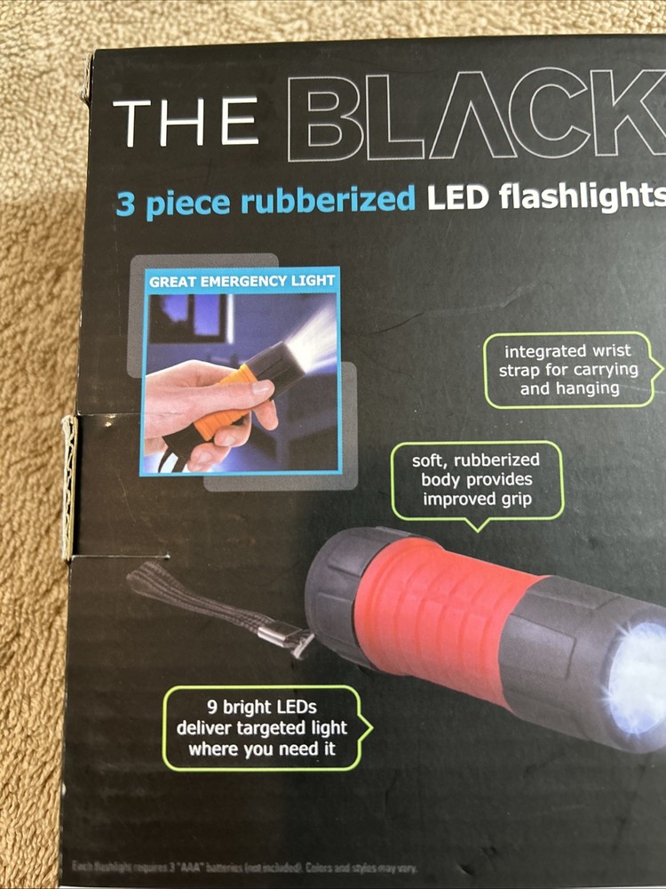 The Black Series 3 Piece Rubberized LED Flashlight. By Shift