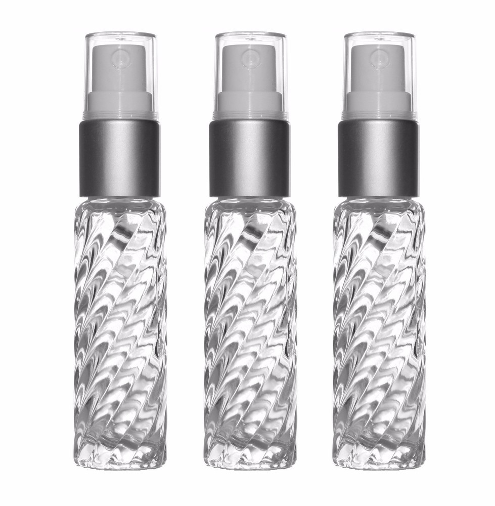 Perfume Cologne Atomizer Empty Sprial Glass Bottle Silver Sprayer 10ml 1/3 oz