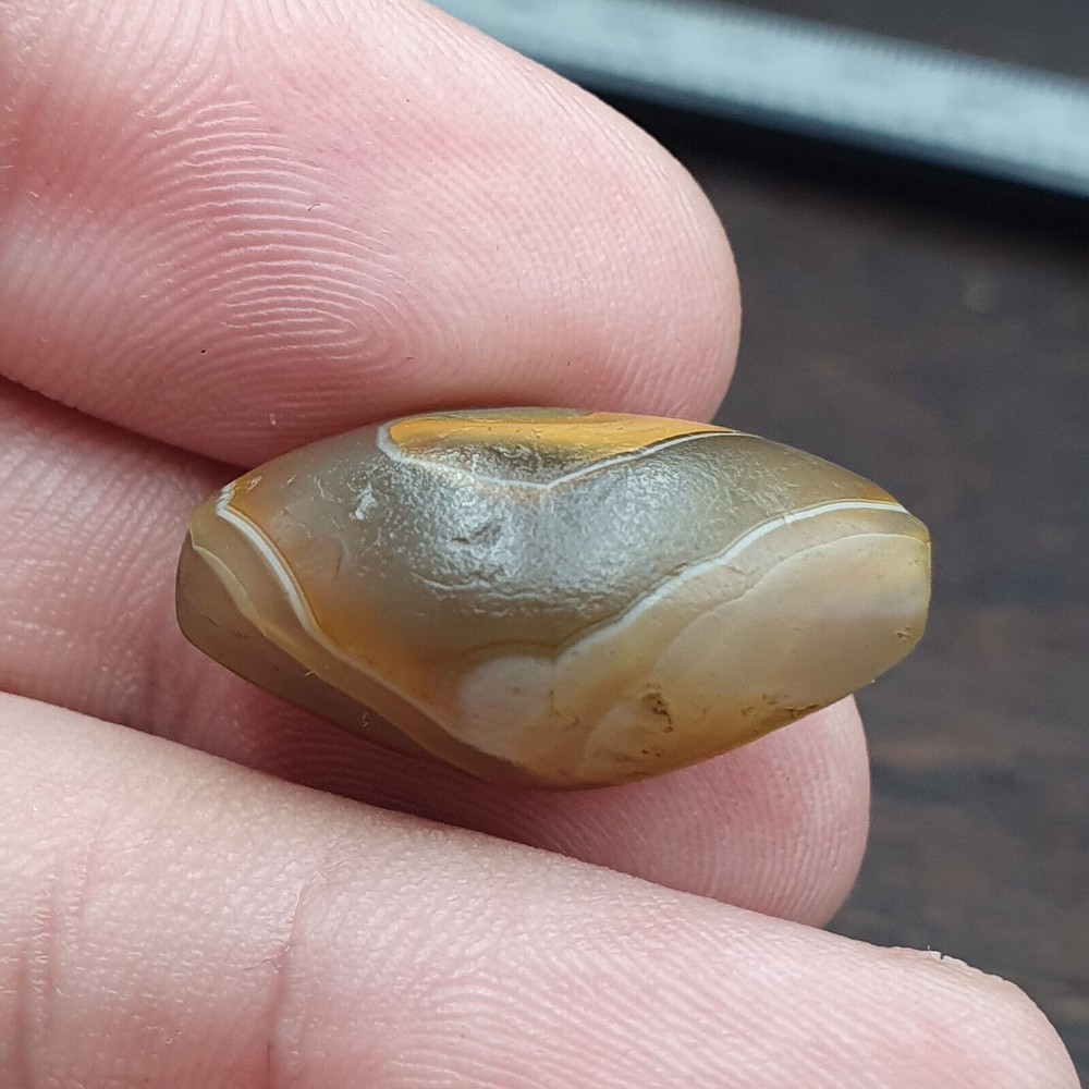 AA Ancient Suleimani Gray Agate Bead , Rare Himalayan agate bead