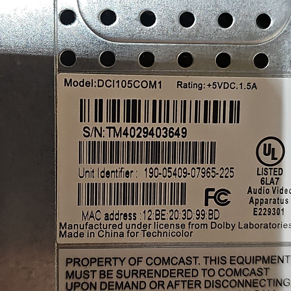 Comcast Xfinity BUNDLE RNG110 Cable Box W/Remote AC ADAPTER & COMCAST DVI105COM1