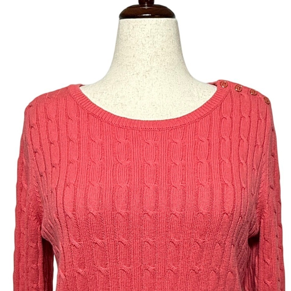 Talbots Sweater Womens XL Petite Pink Cable Knit Button Shoulder Pullover
