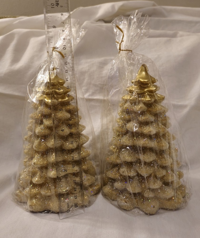 Glitter Gold Sparkle Christmas Tree Candles
