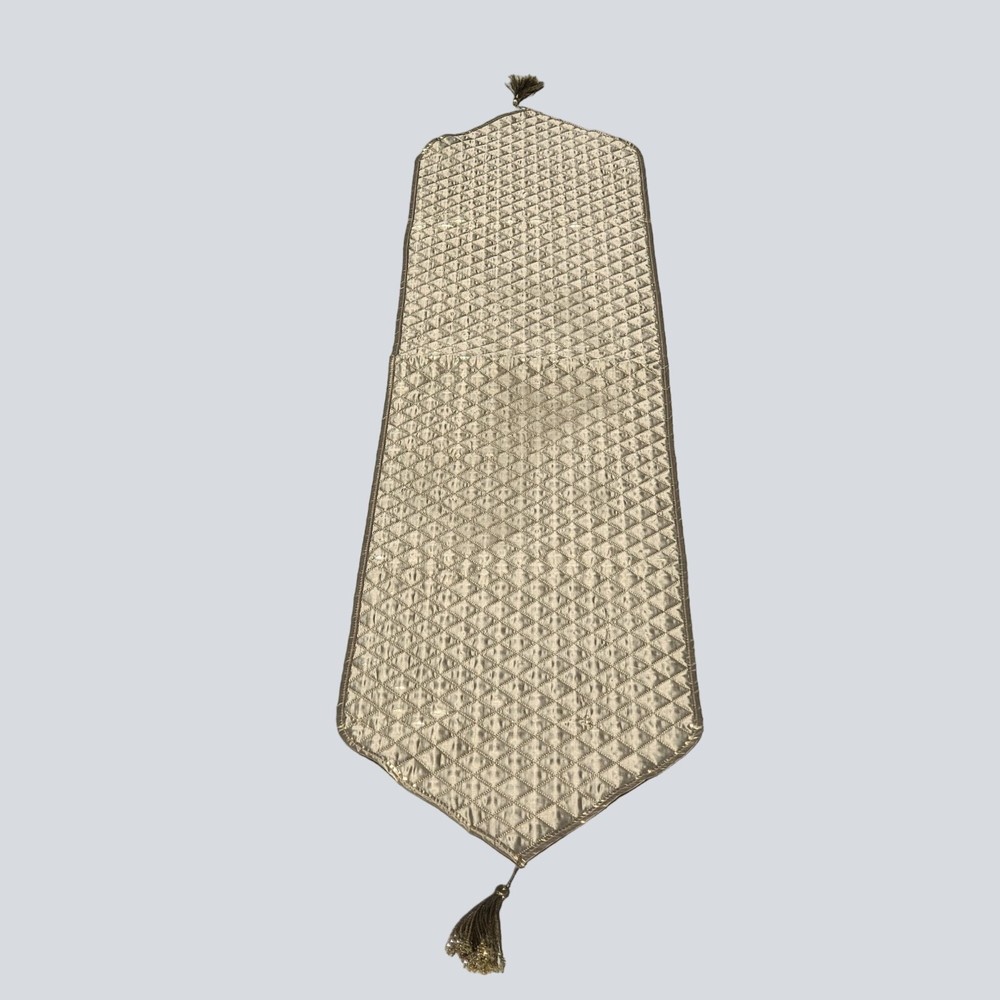 Gold Table Runner with Tassels 82 In Length Quilted Poly