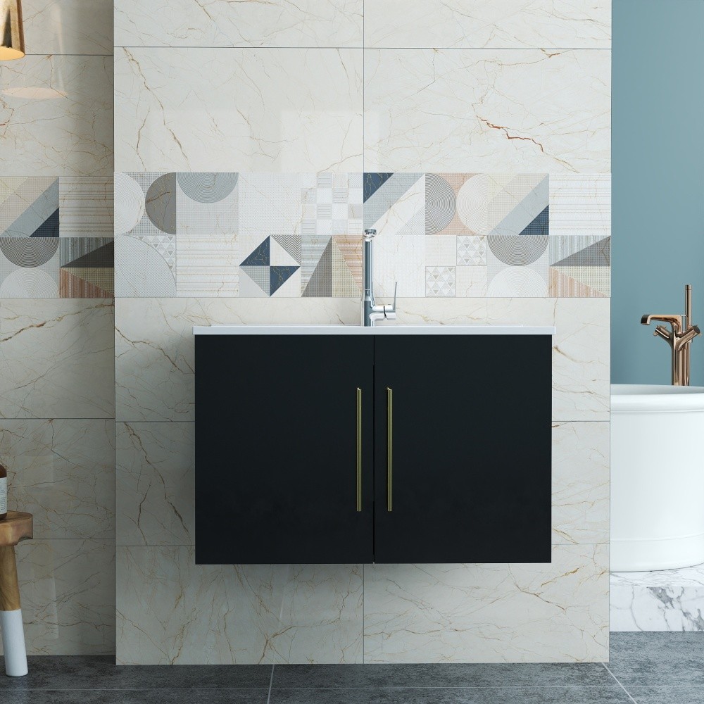 Bathroom Vanity with Ceramic Basin Sink Double Doors Features Soft-Close Hinges