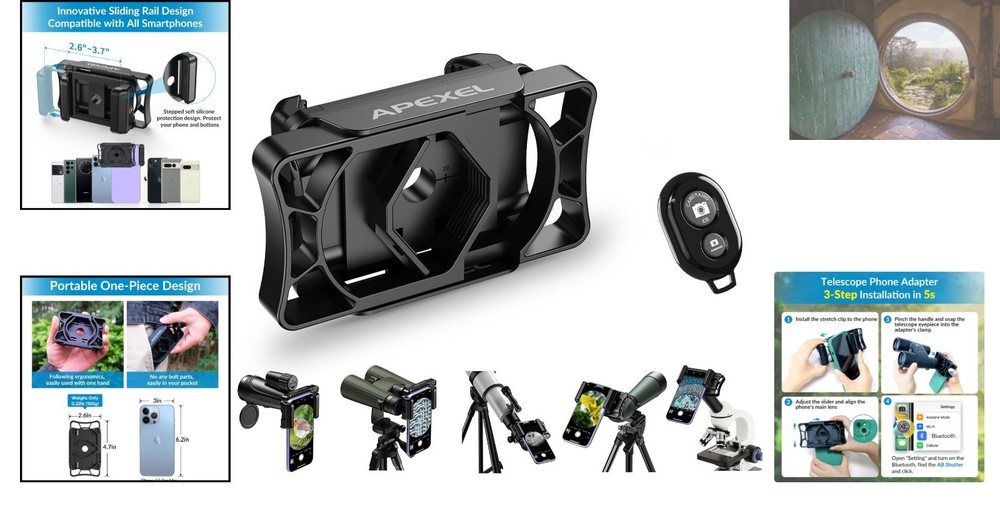 Universal Smartphone Binocular Adapter with Quick Install and Remote Control