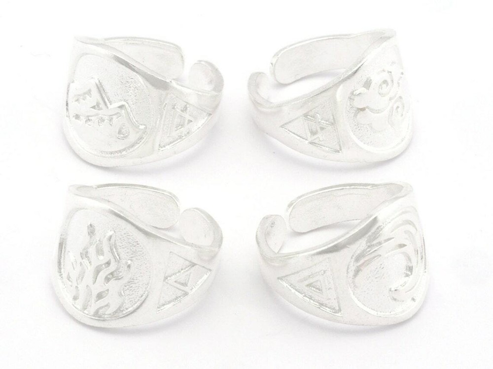 Four Elements Symbol Embossment Ring Adjustable Shiny silver Brass (6-10US)4671