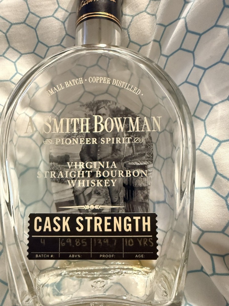 A. Smith Bowman Cask Strength Bourbon  Batch 4 Empty Bottle w/ Cork