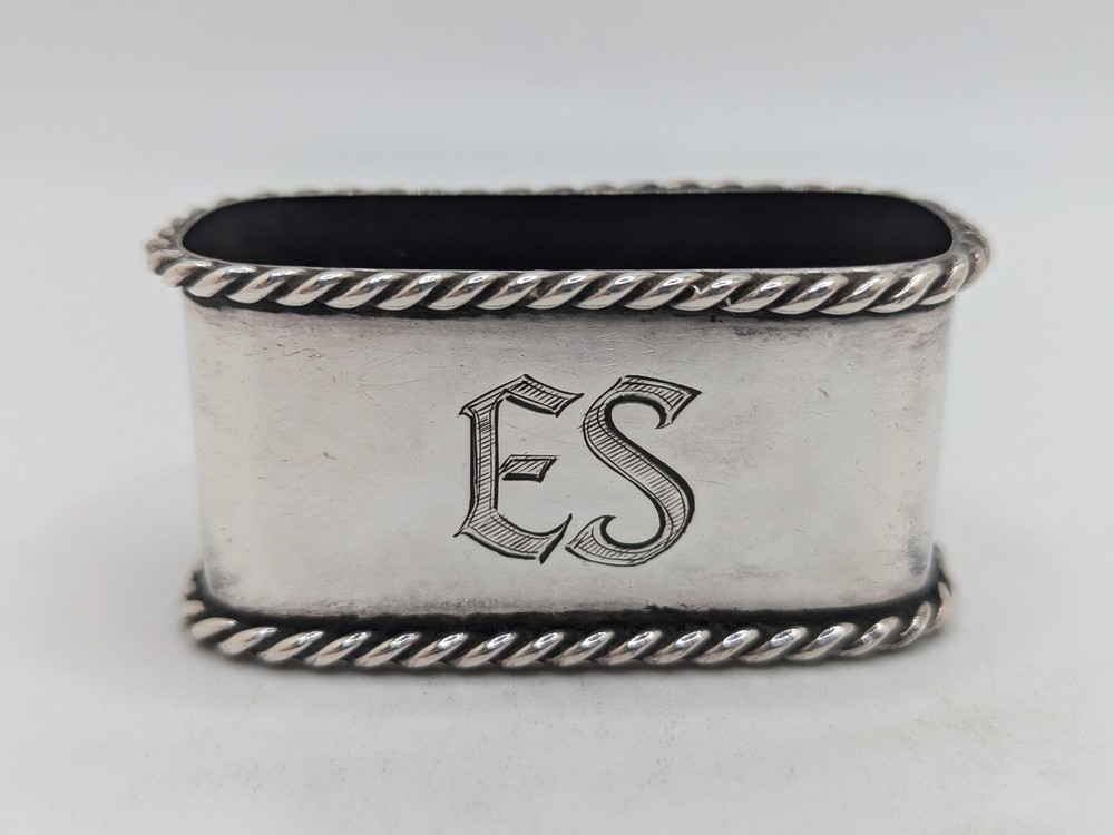 Antique German 835 Silver Napkin Ring "ES" initials engraving