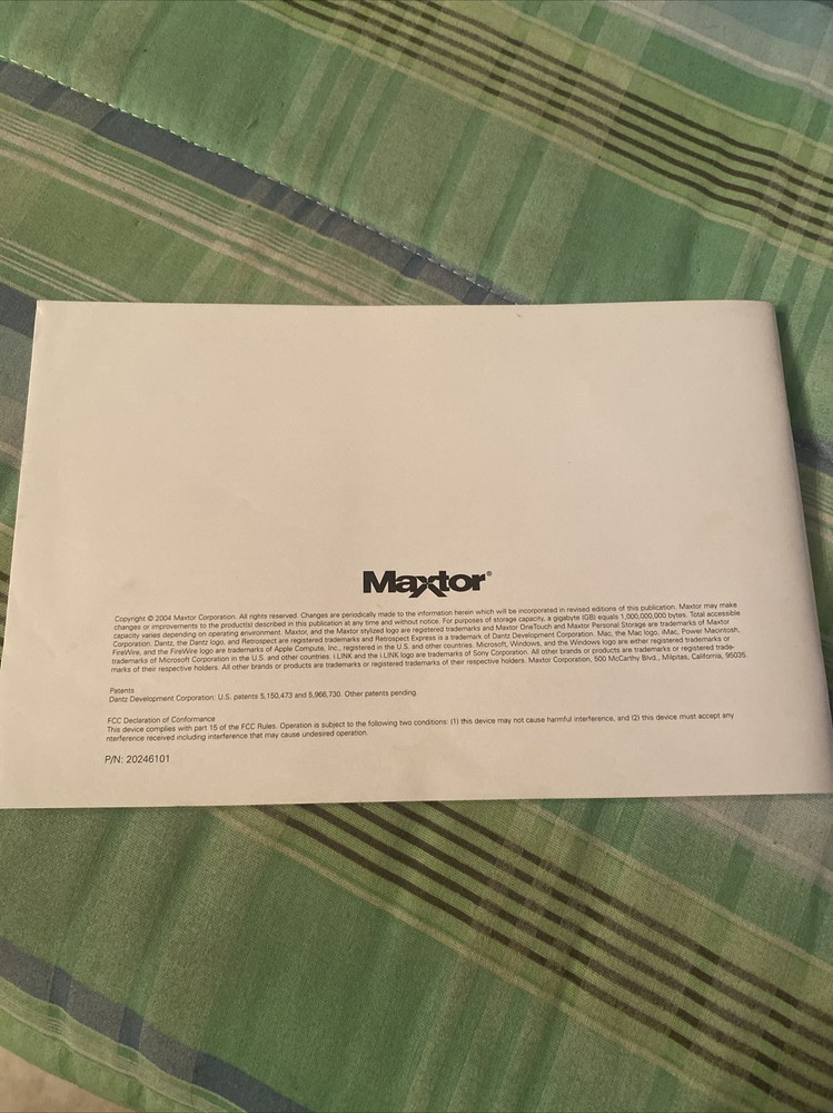 Maxtor One Touch User’s Guide; Paperback 2004 External Hard Drive