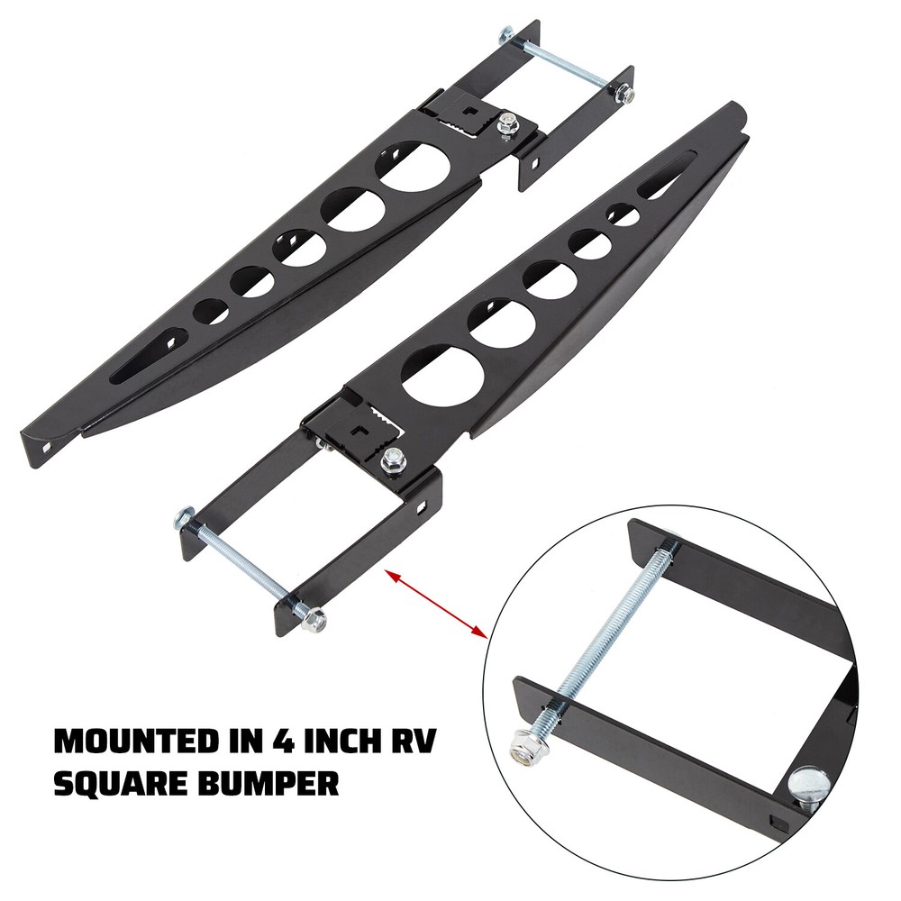 RV 4" Square Rear Bumper Mounted Cargo Box Carrier Support Arms Bracket Black
