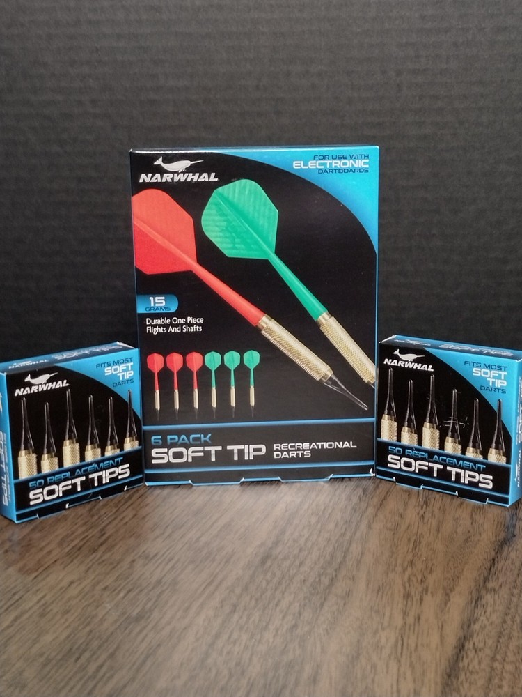 Narwhal Soft Tip Recreational Darts 6 Pack With 100 Replacement Tips