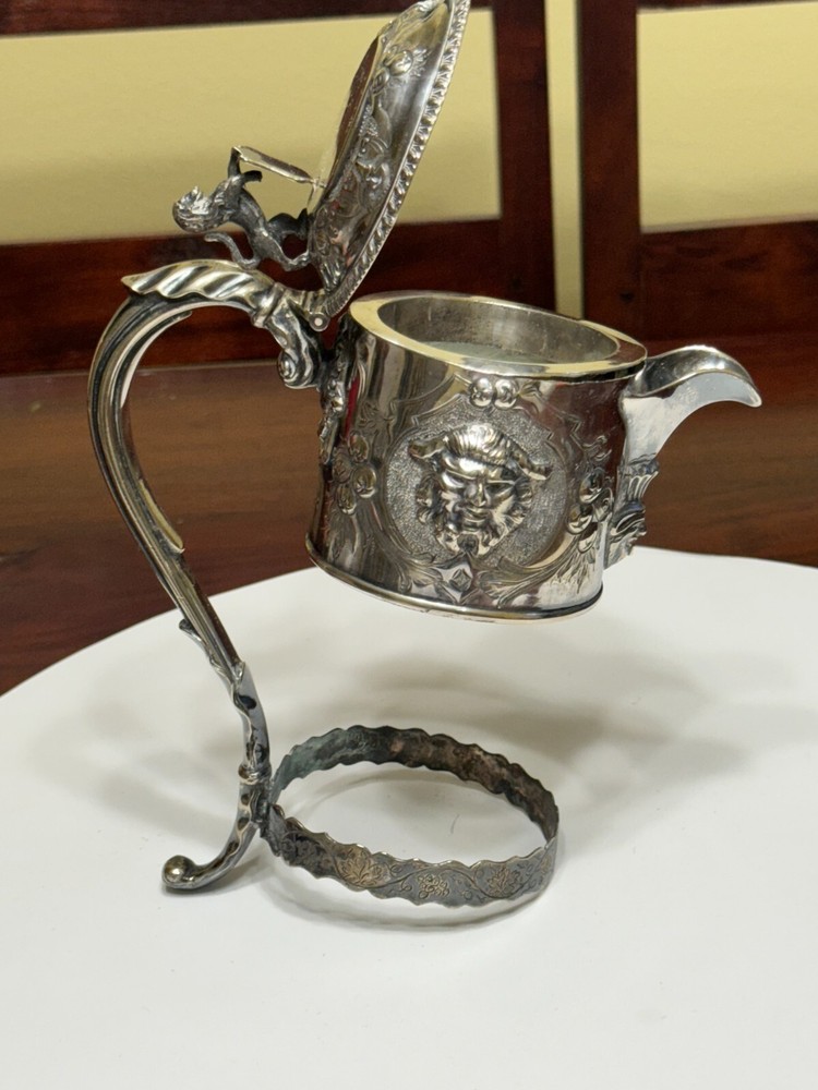 VINTAGE SILVER PLATED CARAFE PITCHER DECANTER WITH ETCHING- RENISSANCE WINE