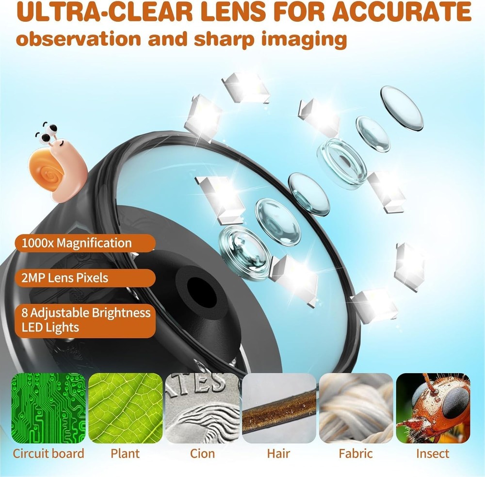 Portable Kids Microscope – 1000X Magnification for Fun Science Exploration!