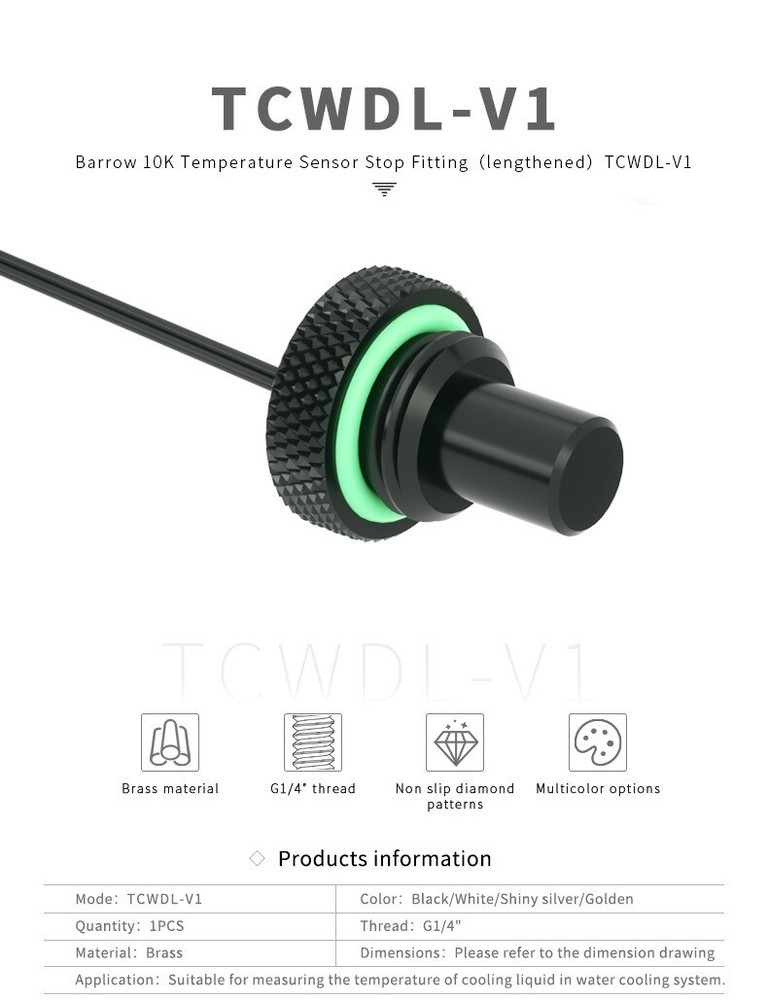 Barrow 10K Temperature Sensor Stop Fitting (lengthened) – Black