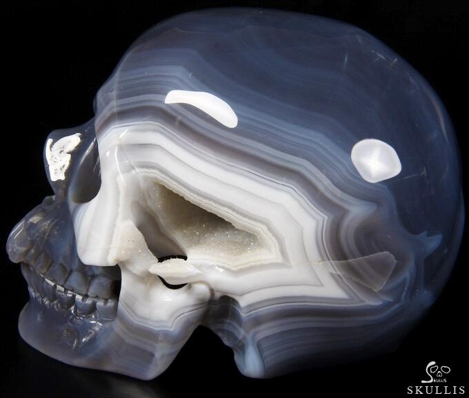 Unique Geode Huge 6.2" Agate Carved Crystal Skull