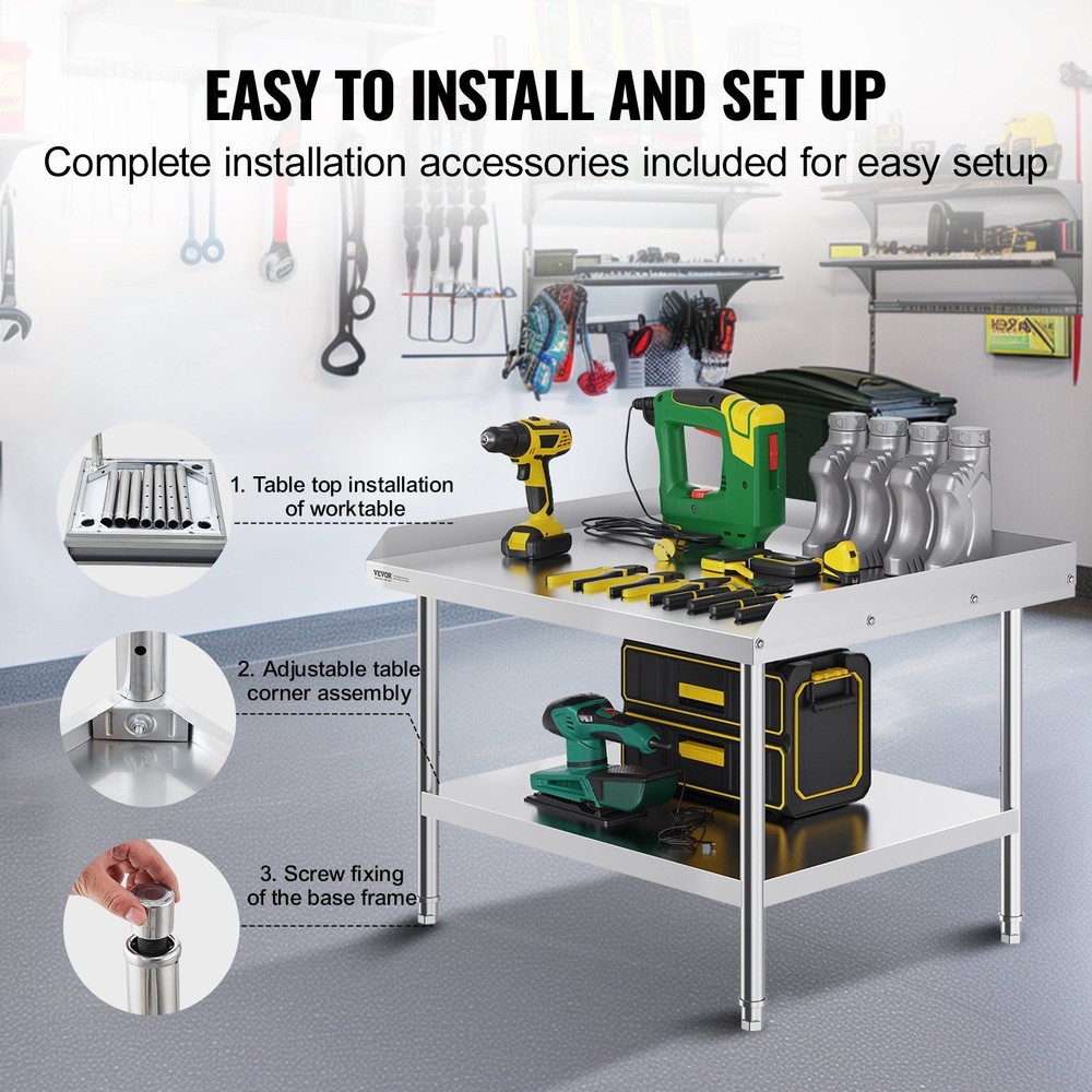 Stainless Steel Prep Table 30x36" - Commercial Worktable w/Adjustable Height