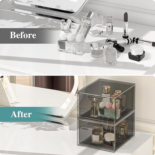 Stackable Makeup Organizer and Storage, Acrylic Organizers，Clear 2 Pack Black