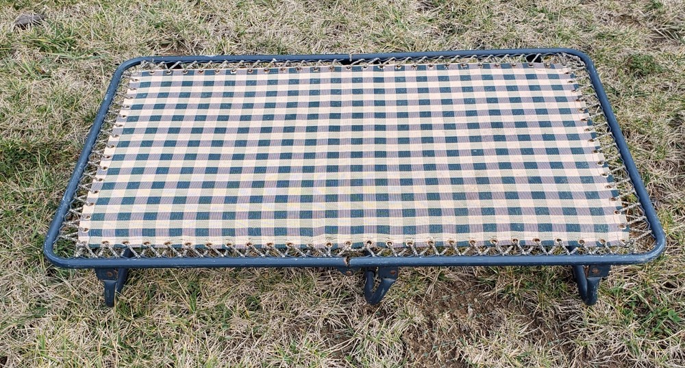 Vintage Blue & White Checked Aluminum Folding Cot Frame in VGC Plaid, GINGHAM