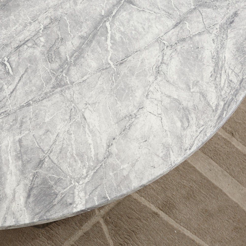 47" Round Marble Dining Table, Modern Kitchen Table with High Gloss Faux Marbl