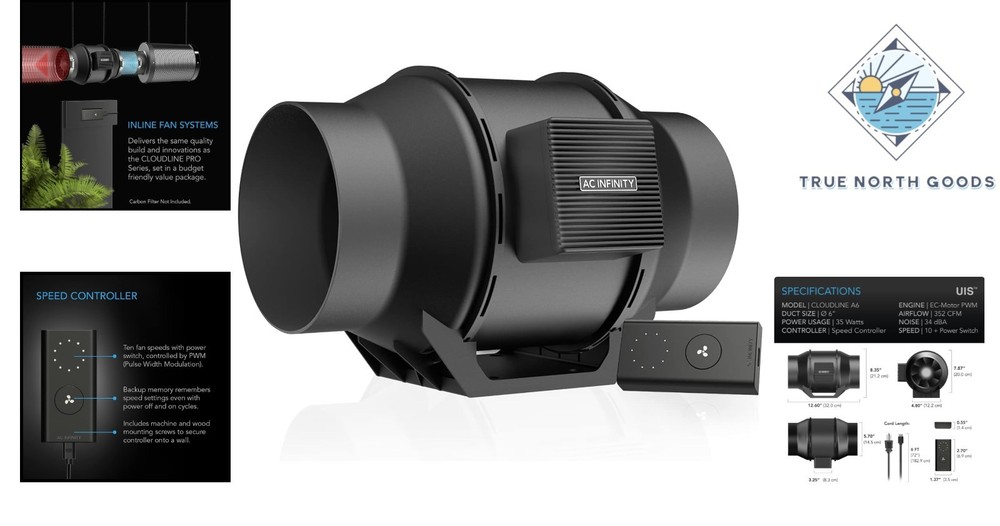 High-Performance 6-Inch Inline Duct Fan with 10-Speed Controller for Hydroponics