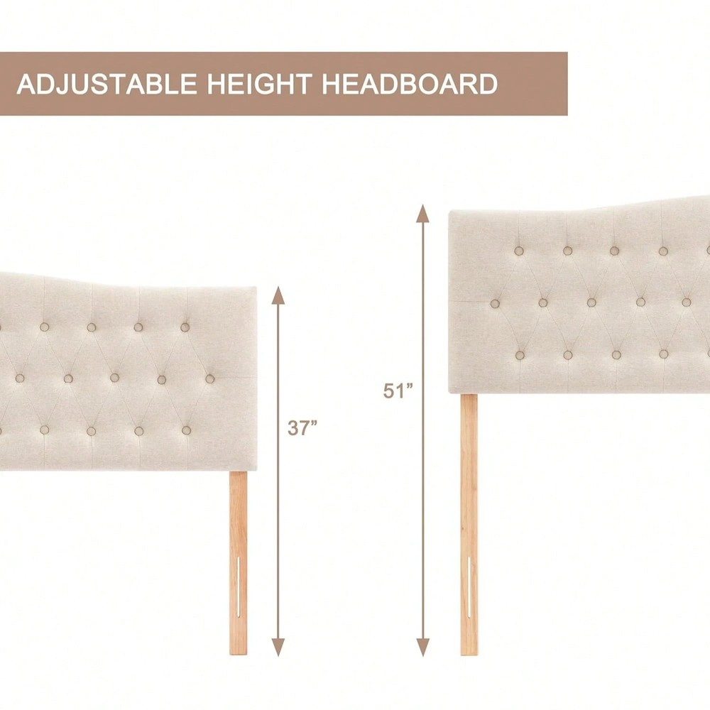 Beige Twin XL Tufted Fabric Headboard