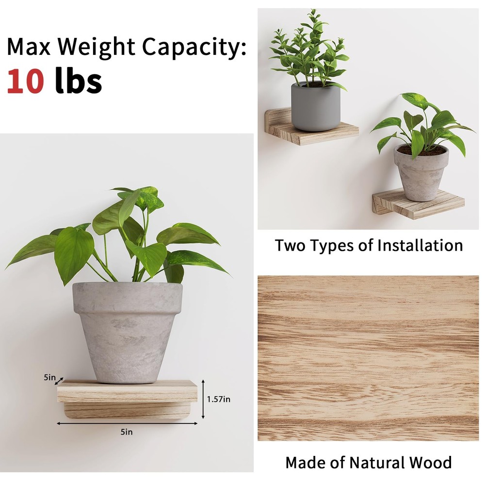 Fixwal Floating Shelves for Wall, Rustic Wood Small Small, Carbonized Black