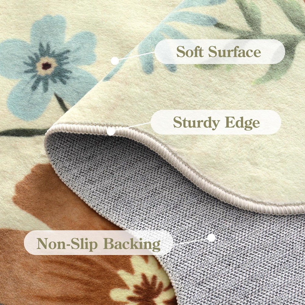 Lahome Floral Entryway Rug, 2x4 Washable Kitchen 2' x 4'（Rectangular）, Beige