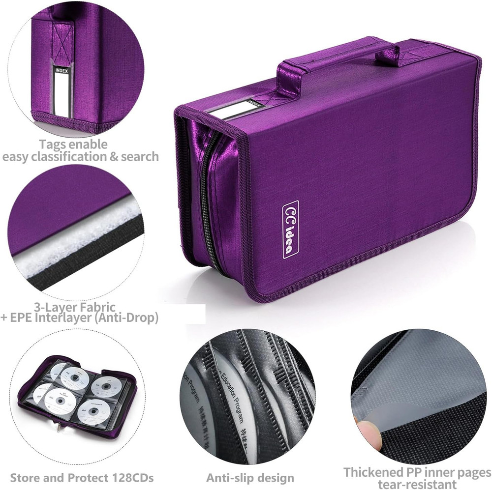 CCidea CD Case DVD Storage Holder, 128 Capacity DVD Cases Organizer CD Plastic