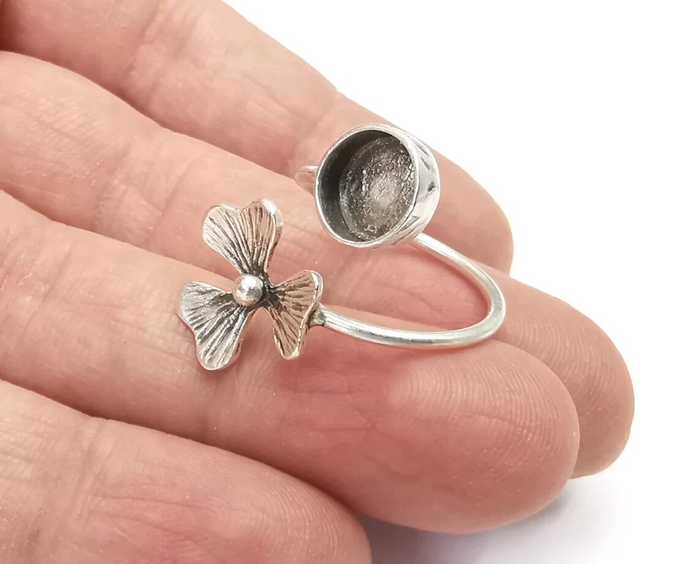 Flower Wrap Ring Blank inlay Setting Cabochon Mounting Adjustable Base Bezel