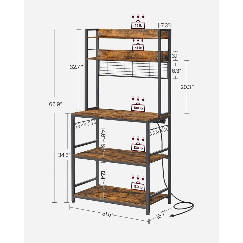VASAGLE KKS026 Kitchen Baker's Rack - Microwave Stand with Wire Basket
